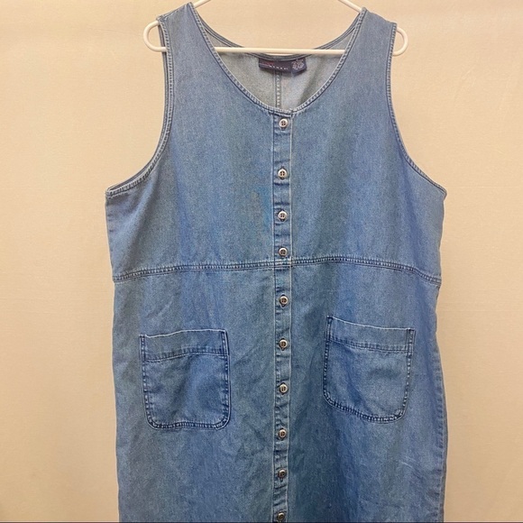 Plus Size 1X Denim Long Maxi Dress, CST Brand, Sleeveless, Jumper, Pockets, Y2K - Picture 3 of 5